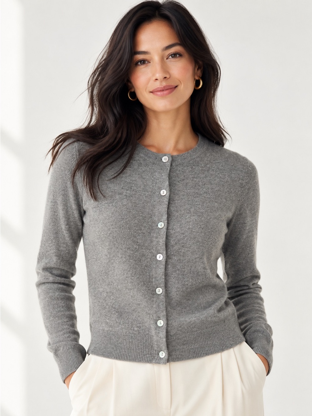 Quince 100% Mongolian Cashmere Cardigan Sweater XS Heather Gray